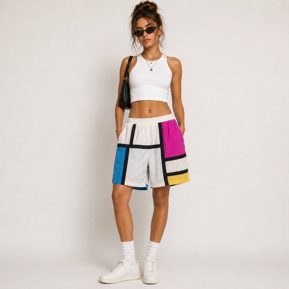VTG Clipper Bay Colorblock Nylon Shorts Women S Retro 90s Geometric Hip Hop NWT